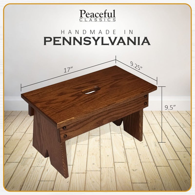 Peaceful Classics Step Stool - Amish Handmade Kids Step Stools - Bathroom, Bedroom, Living Room Or Kitchen Step Stool for Adults - Multipurpose Foot Stool Made of Solid Oak (9" High, Harvest) - Image 4